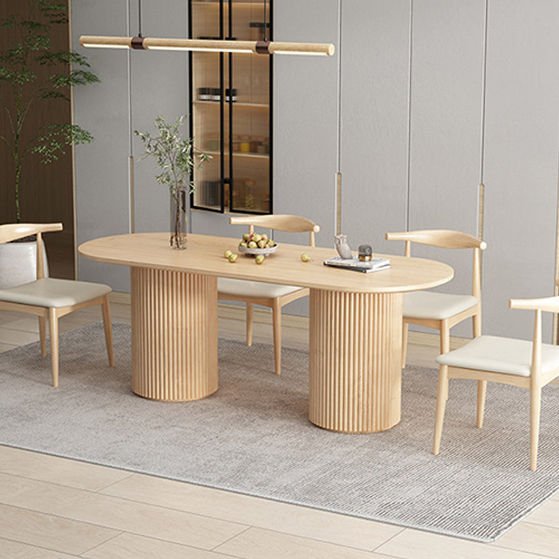 Modern Double Pedestal Table Oval Wood Dining Table for Home Kitchen