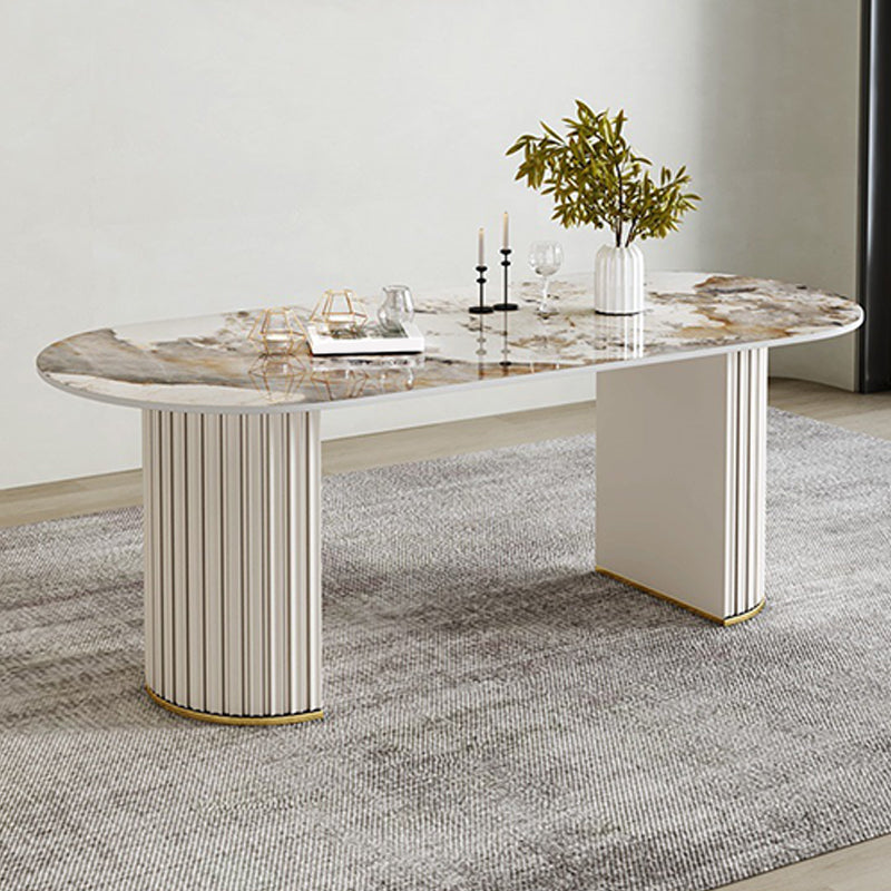 Contemporary Double Pedestal Table Oval Dining Table for Home