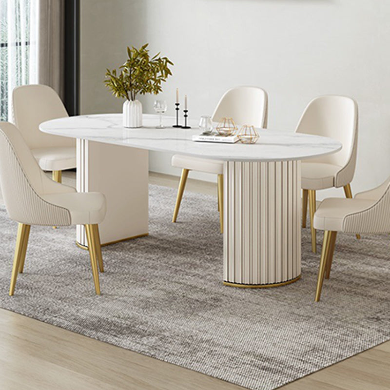 Contemporary Double Pedestal Table Oval Dining Table for Home