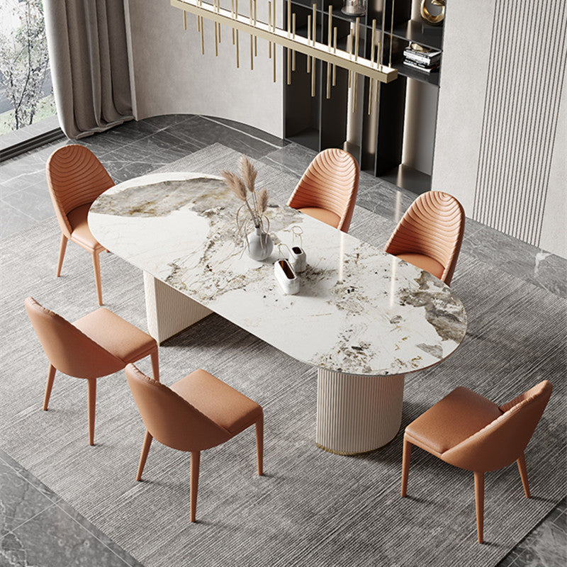 Modern Double Pedestal Table Oval Dining Table for Home Kitchen