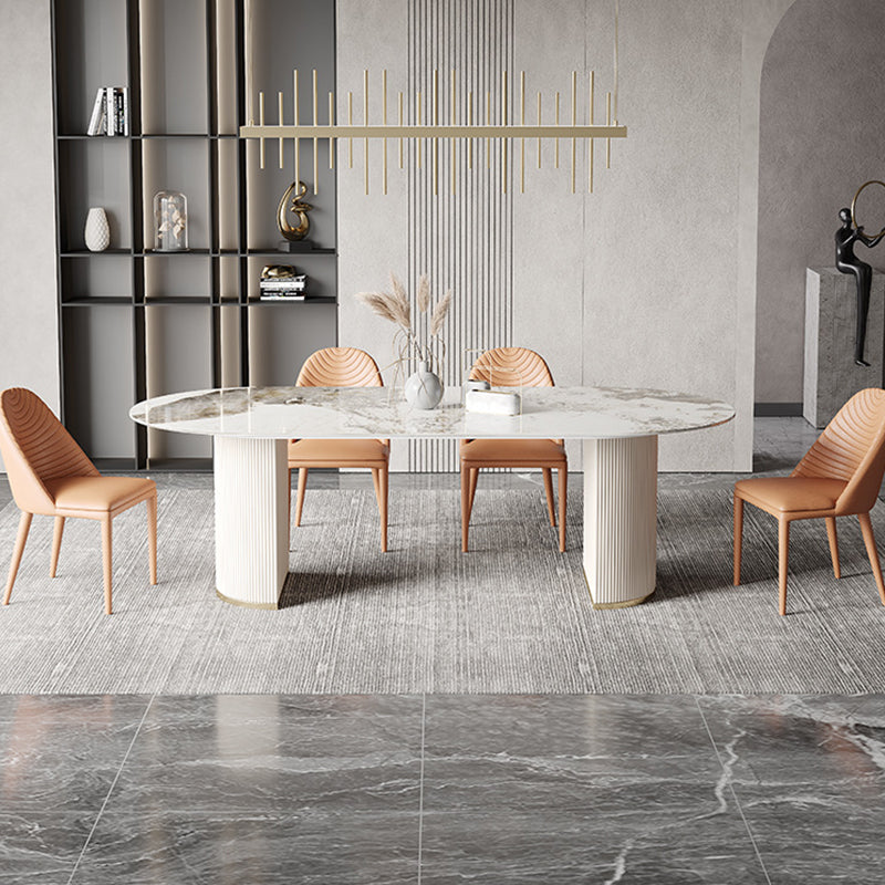 Modern Double Pedestal Table Oval Dining Table for Home Kitchen