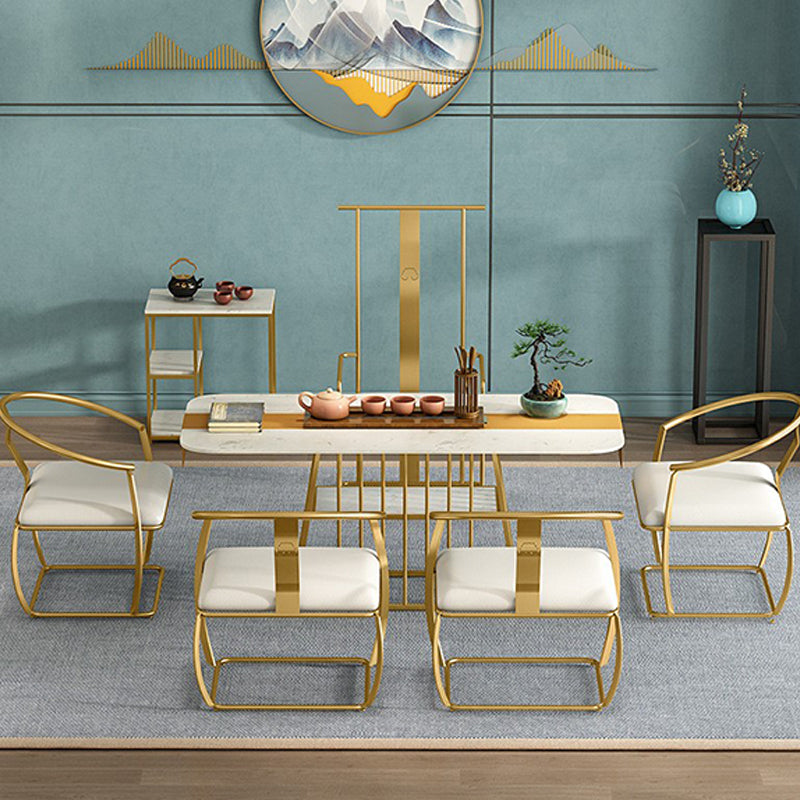 Metal and Stone Table Contemporary Minimalist Home Storage Rectangular Dining Table