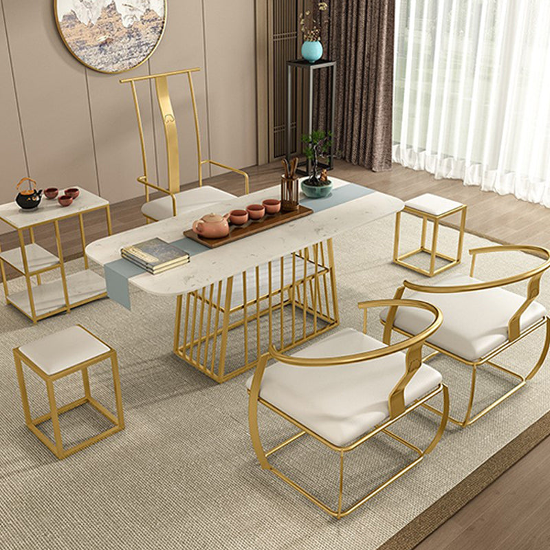 Metal and Stone Table Contemporary Minimalist Home Storage Rectangular Dining Table