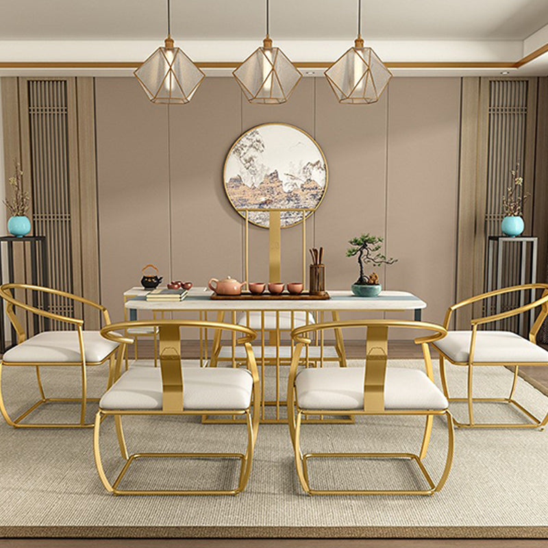 Metal and Stone Table Contemporary Minimalist Home Storage Rectangular Dining Table