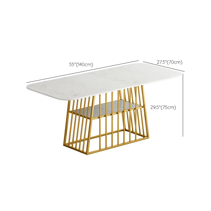 Metal and Stone Table Contemporary Minimalist Home Storage Rectangular Dining Table