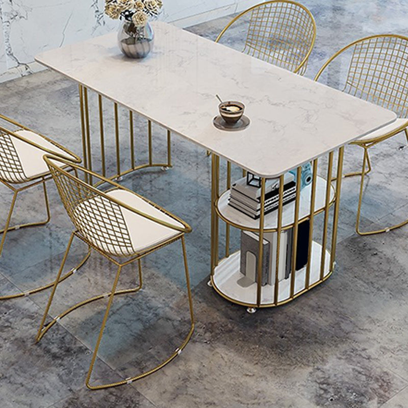 Stone and Metal Table Modern Minimalist Home Storage Rectangular Dining Table