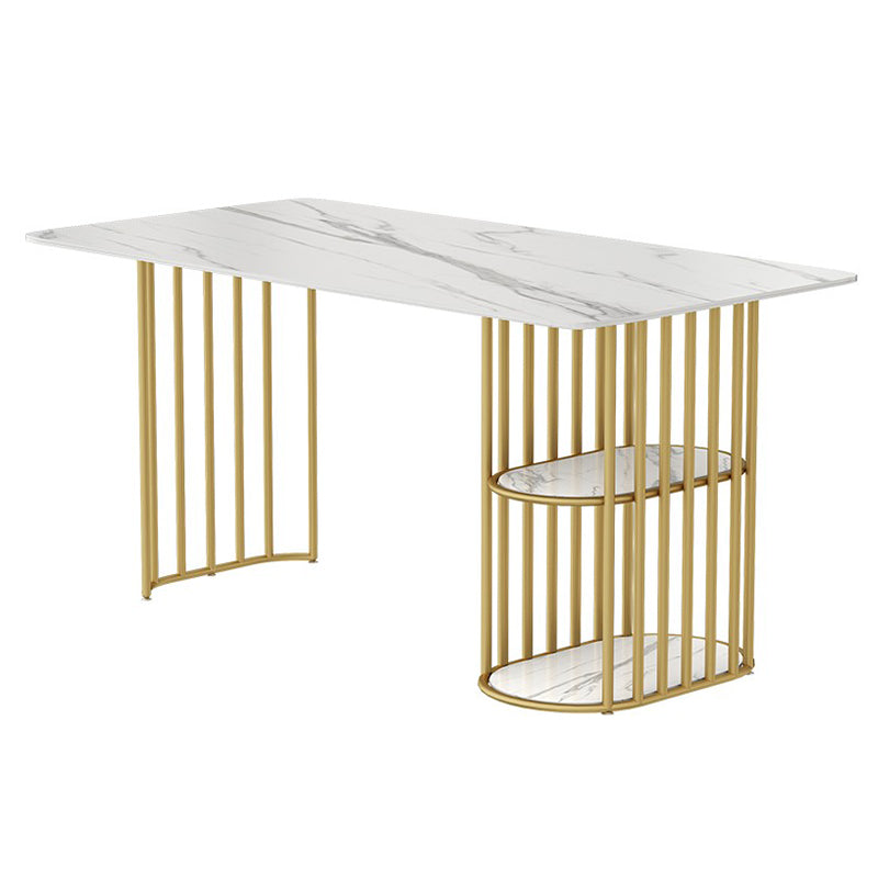 Stone and Metal Table Modern Minimalist Home Storage Rectangular Dining Table