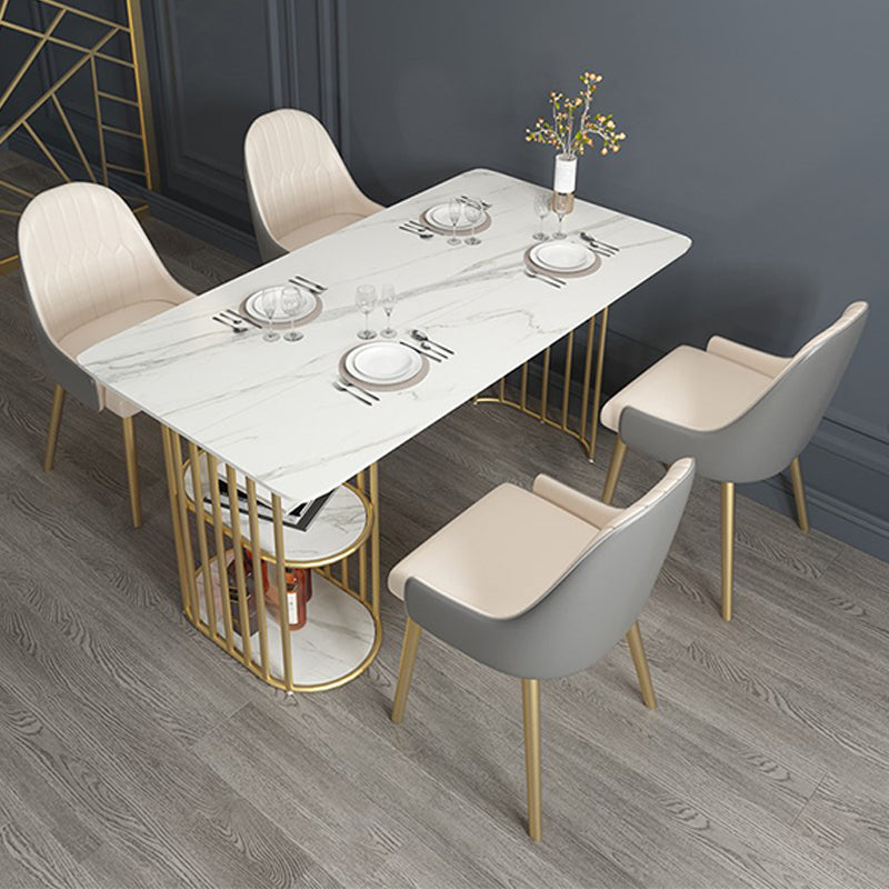 Stone and Metal Table Modern Minimalist Home Storage Rectangular Dining Table