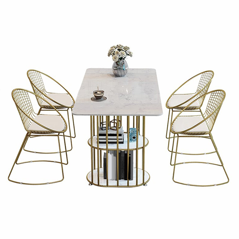 Stone and Metal Table Modern Minimalist Home Storage Rectangular Dining Table