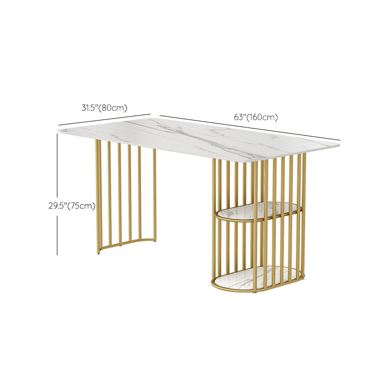 Stone and Metal Table Modern Minimalist Home Storage Rectangular Dining Table