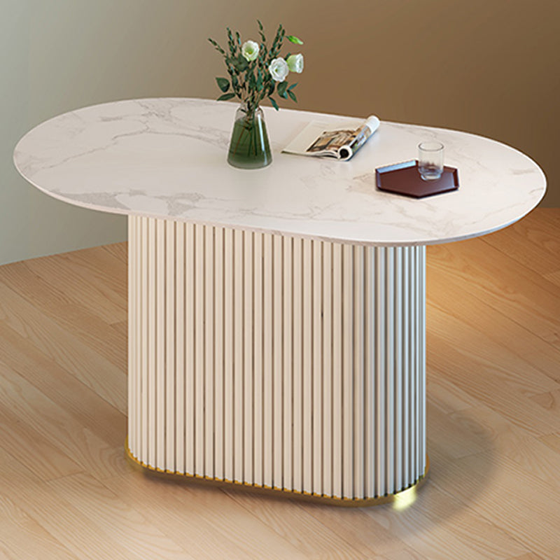 Slate and Metal Table Glam Style Simple Restaurant White Oval Dining Table