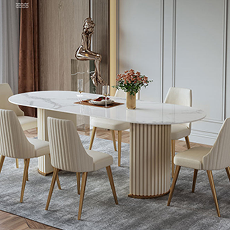 Slate and Metal Table Glam Style Simple Restaurant Oval Dining Table