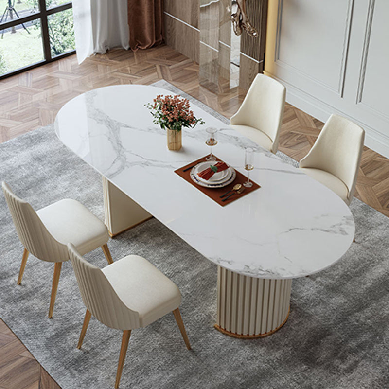 Slate and Metal Table Glam Style Simple Restaurant Oval Dining Table