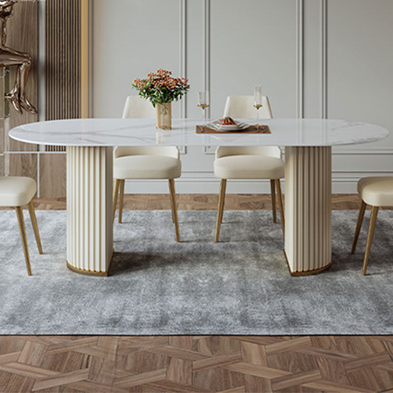 Slate and Metal Table Glam Style Simple Restaurant Oval Dining Table