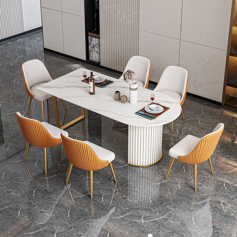 Free Form Fixed Kitchen Table Luxury Sintered Stone Double Base Table
