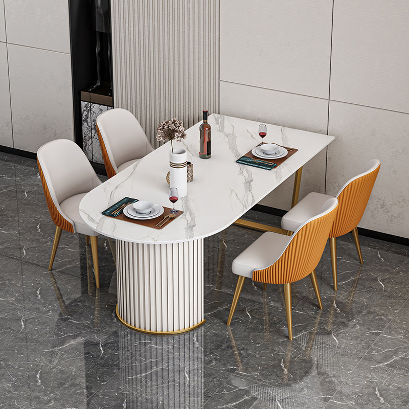 Luxury Sintered Stone Kitchen Table Free Form Double Base Table