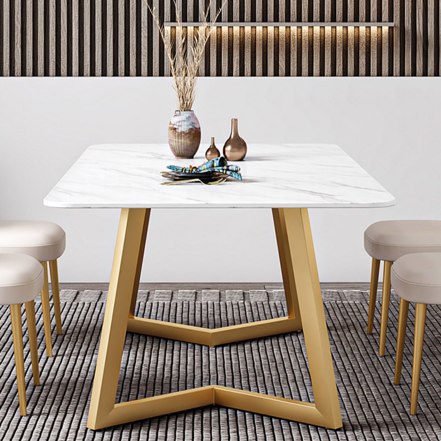 Iron and Slate Table Glam Style Simple Home Rectangular Dining Table