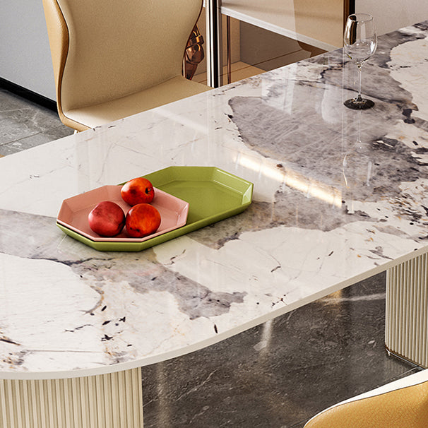 Luxury Free Form Dining Table Sintered Stone Home Fixed Double Base Table