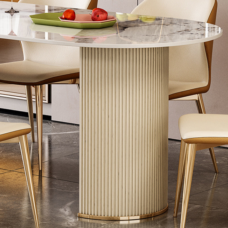 Luxury Free Form Dining Table Sintered Stone Home Fixed Double Base Table