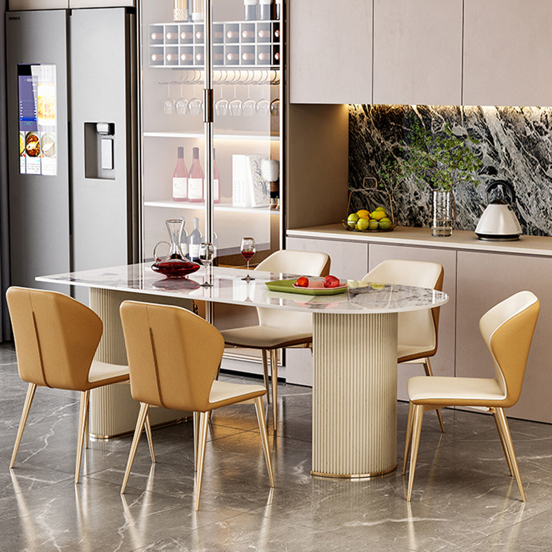 Luxury Free Form Dining Table Sintered Stone Home Fixed Double Base Table