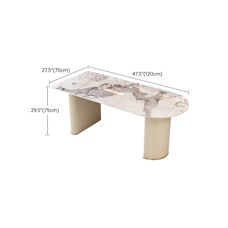Luxury Free Form Dining Table Sintered Stone Home Fixed Double Base Table