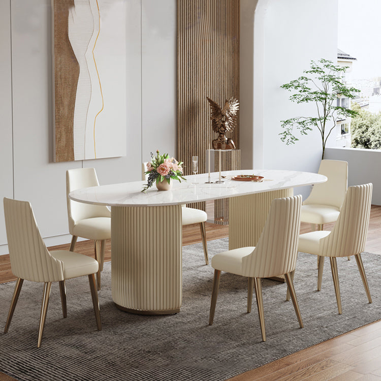 Oval Sintered Stone Dining Table Luxury Fixed Table with Double Base