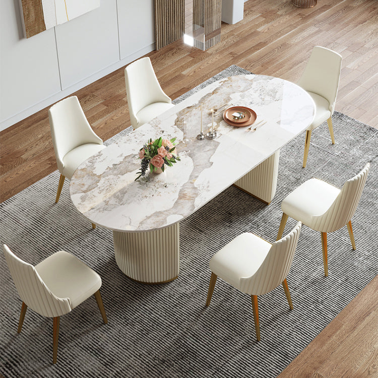 Oval Sintered Stone Dining Table Luxury Fixed Table with Double Base