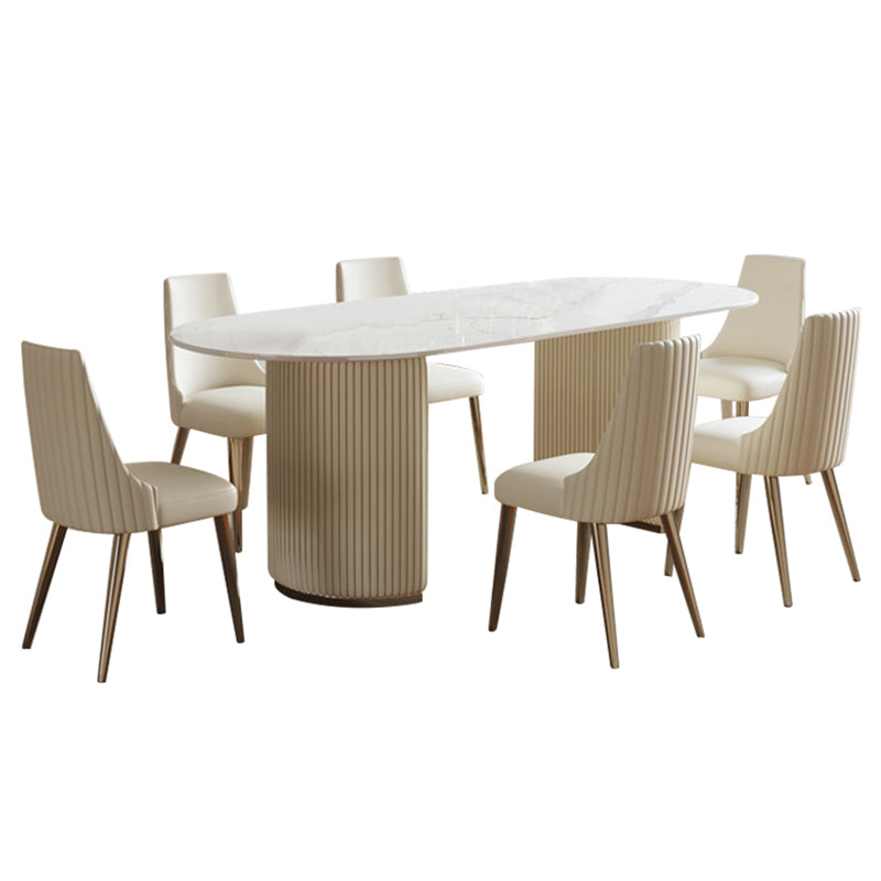 Oval Sintered Stone Dining Table Luxury Fixed Table with Double Base