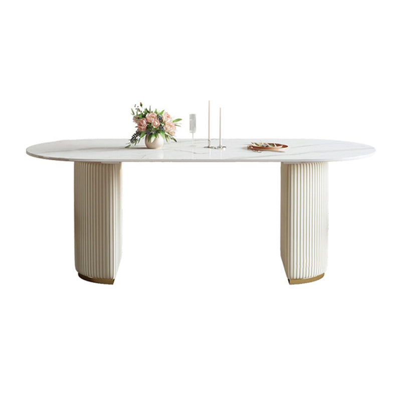 Oval Sintered Stone Dining Table Luxury Fixed Table with Double Base