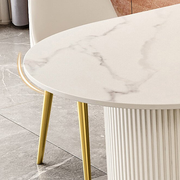 Oval Sintered Stone Dining Table Luxury Fixed Table with Double Base