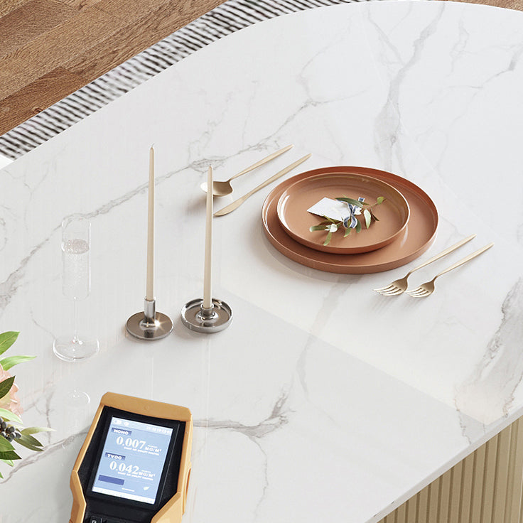 Oval Sintered Stone Dining Table Luxury Fixed Table with Double Base