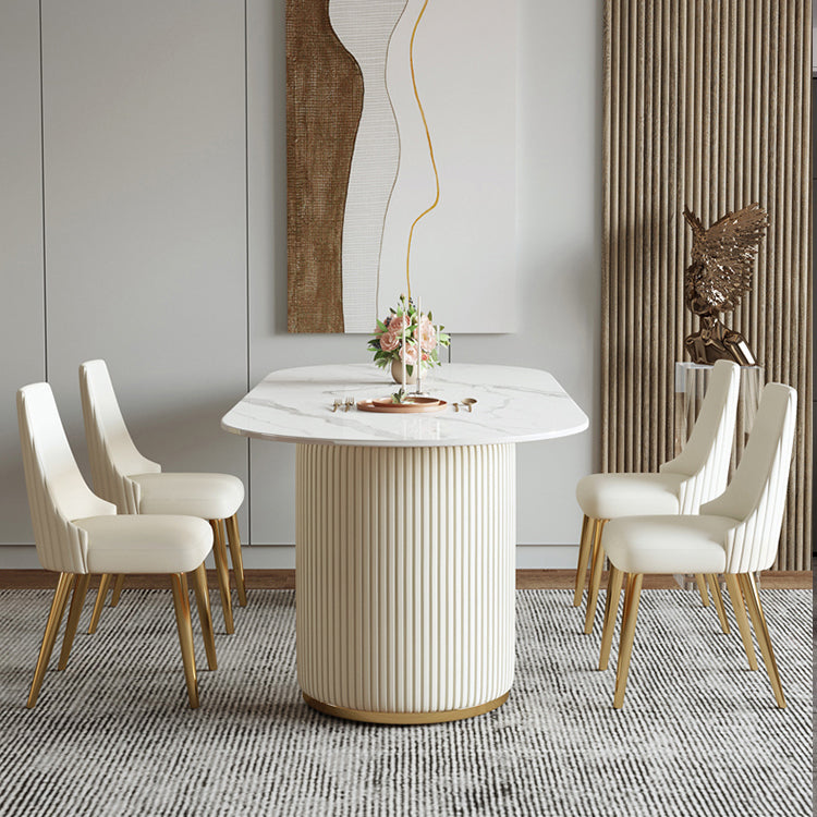 Oval Sintered Stone Dining Table Luxury Fixed Table with Double Base