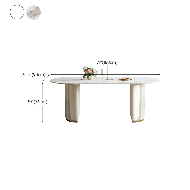 Oval Sintered Stone Dining Table Luxury Fixed Table with Double Base