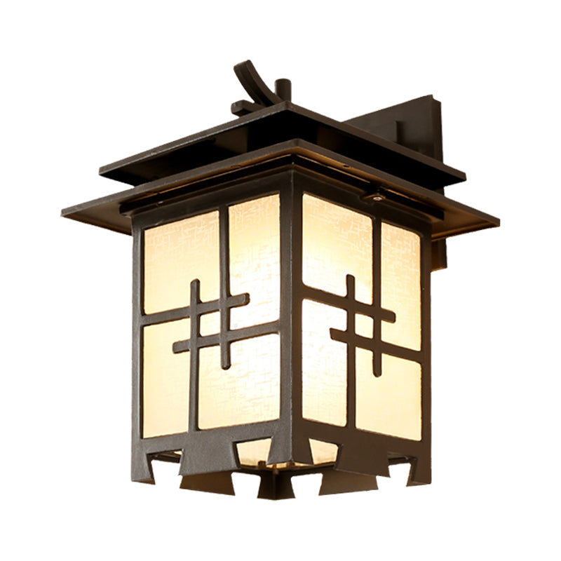 1 Light Sconce Light Fixture Farmhouse Outdoor Wall Lamp with Square Textured Glass Shade in Brass/Black