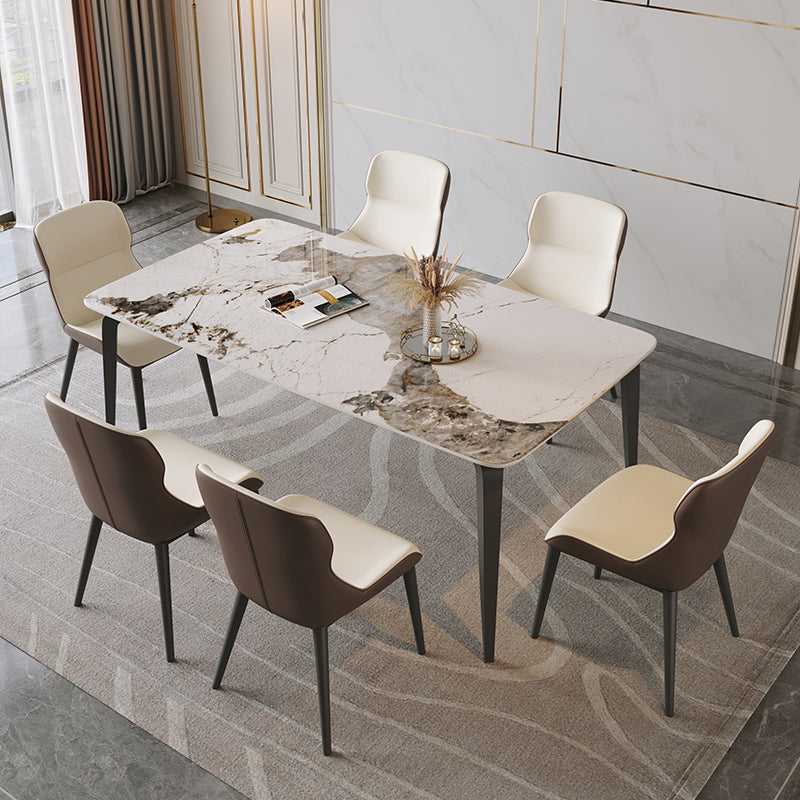 Industrial Rectangle Dining Table Sintered Stone Fixed Kitchen Table