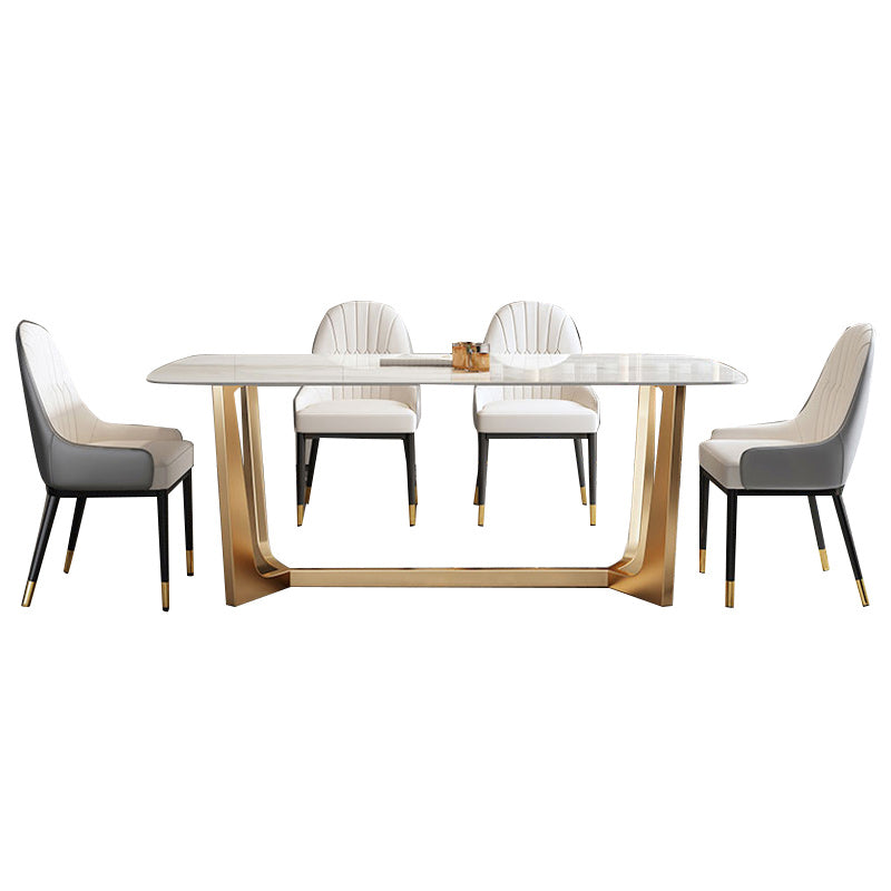Rectangle Sintered Stone Dining Table Luxury Trestle Base Fixed Table