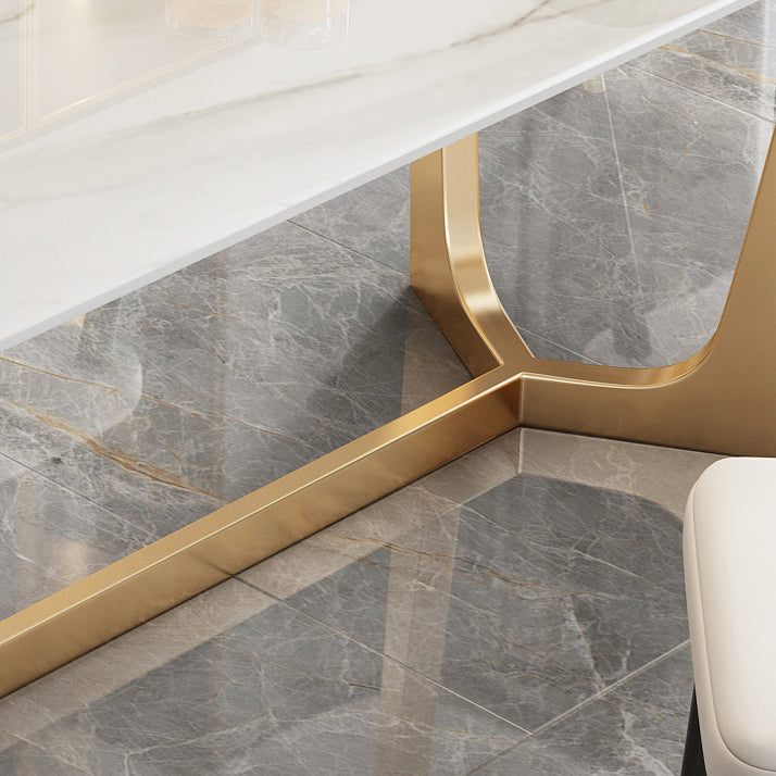 Rectangle Sintered Stone Dining Table Luxury Trestle Base Fixed Table