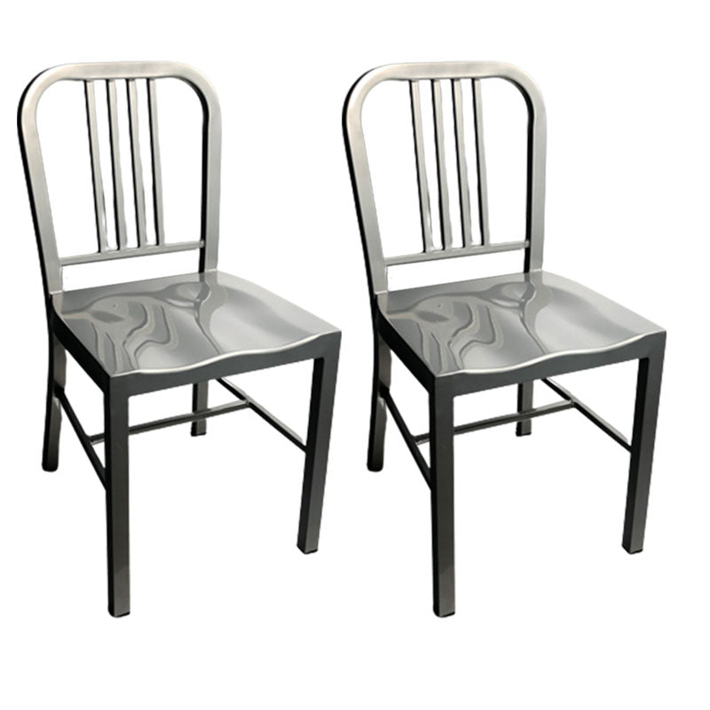 Industrial Metal Dining Room Chairs Slat Back Dining Chair in Silver
