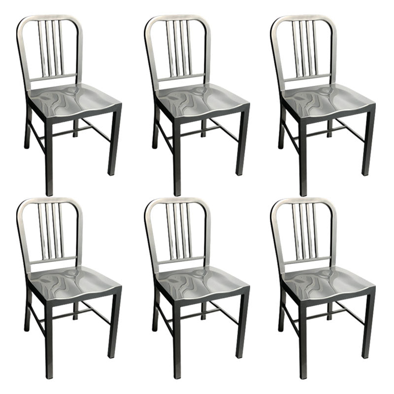 Industrial Metal Dining Room Chairs Slat Back Dining Chair in Silver