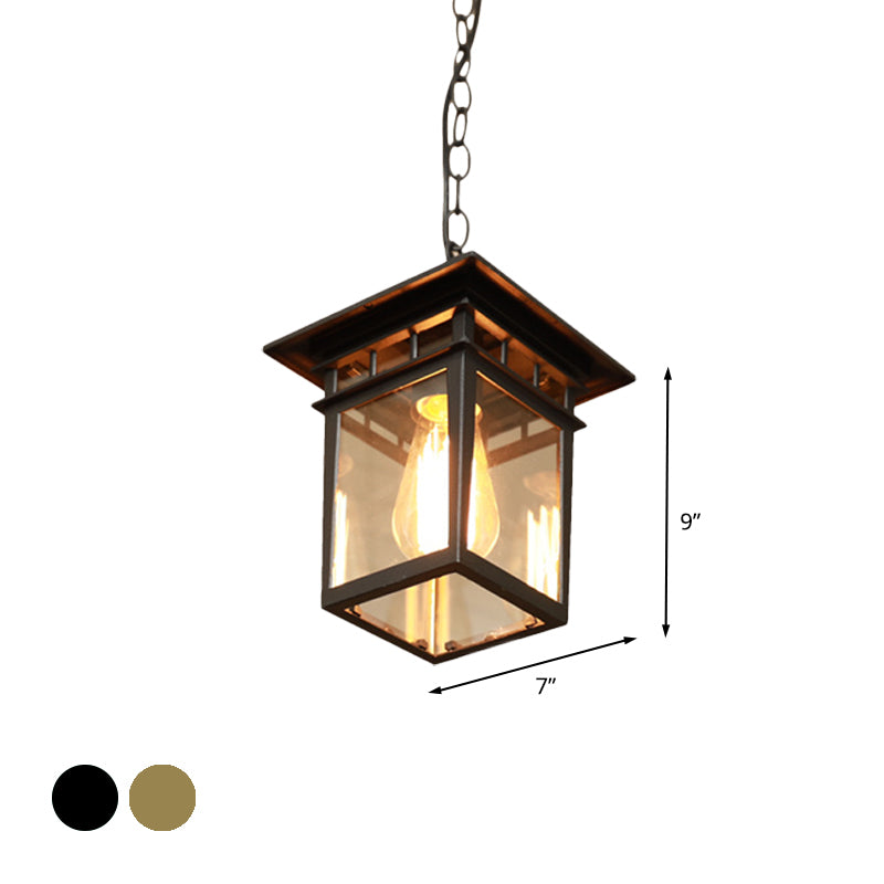 1 Head Lantern Pendant Light Farmhouse Brass/Black Finish Clear Glass Ceiling Hang Fixture for Passage