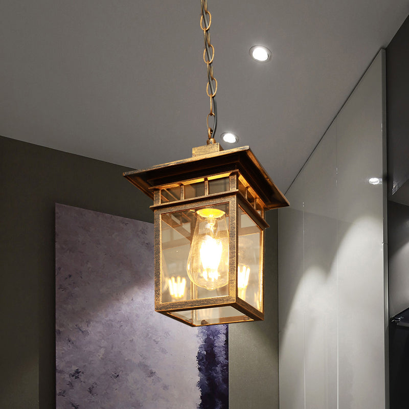 1 tête lanterne pendentif léger en laiton / finition noire en verre transparent plafond s'adapter pour le passage