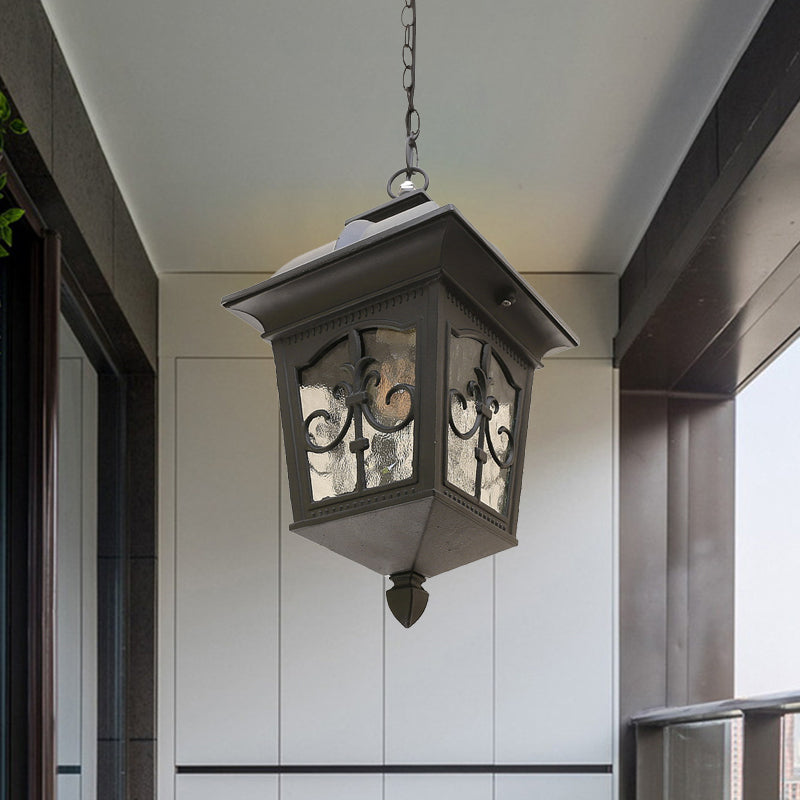 Linterna metálica Luz de luz colgante 1 Lámpara colgante de balcón de bombilla en negro/dorado con sombra de vidrio de agua