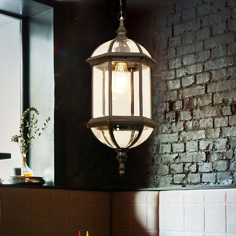 Negro/dorado 1 Lámpara de luz Lámpara País Clear Glass Pave Pail de iluminación suspendida para corredor