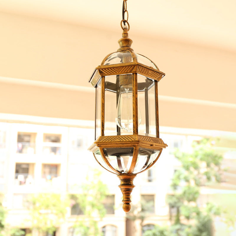 Black/Gold 1 Light Pendant Lamp Country Clear Glass Birdcage Suspended Lighting Fixture for Corridor