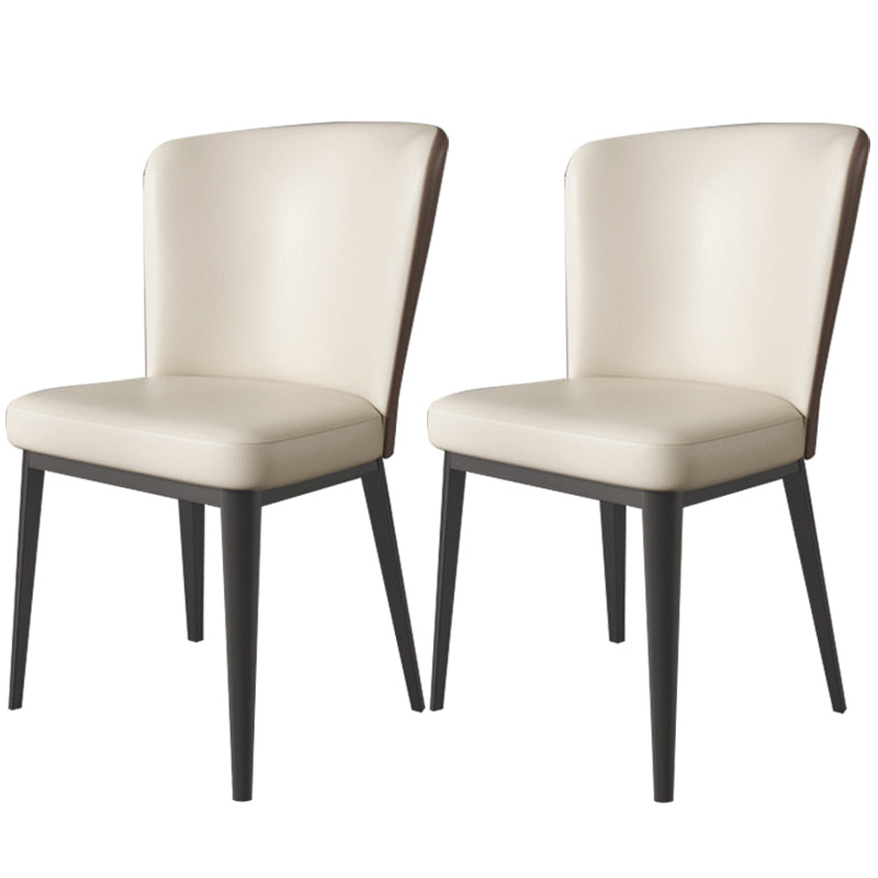 Contemporary Metal Dining Room Chair Armless Faux Leather Side Chairs