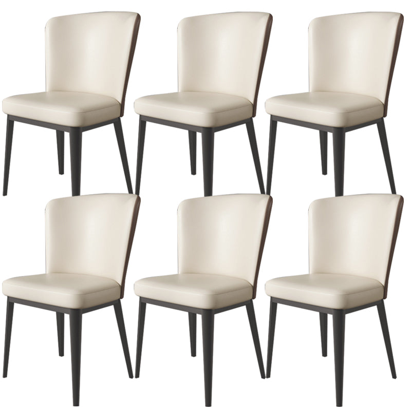 Contemporary Metal Dining Room Chair Armless Faux Leather Side Chairs