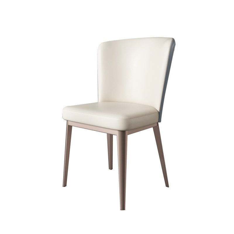 Contemporary Metal Dining Room Chair Armless Faux Leather Side Chairs