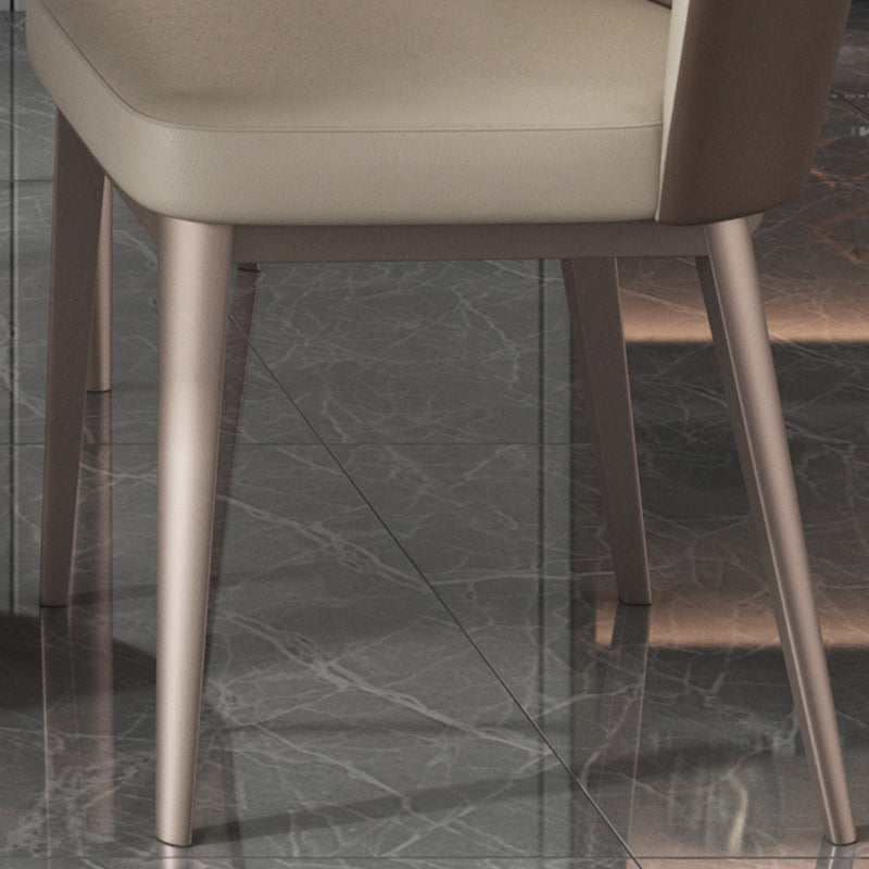 Contemporary Metal Dining Room Chair Armless Faux Leather Side Chairs