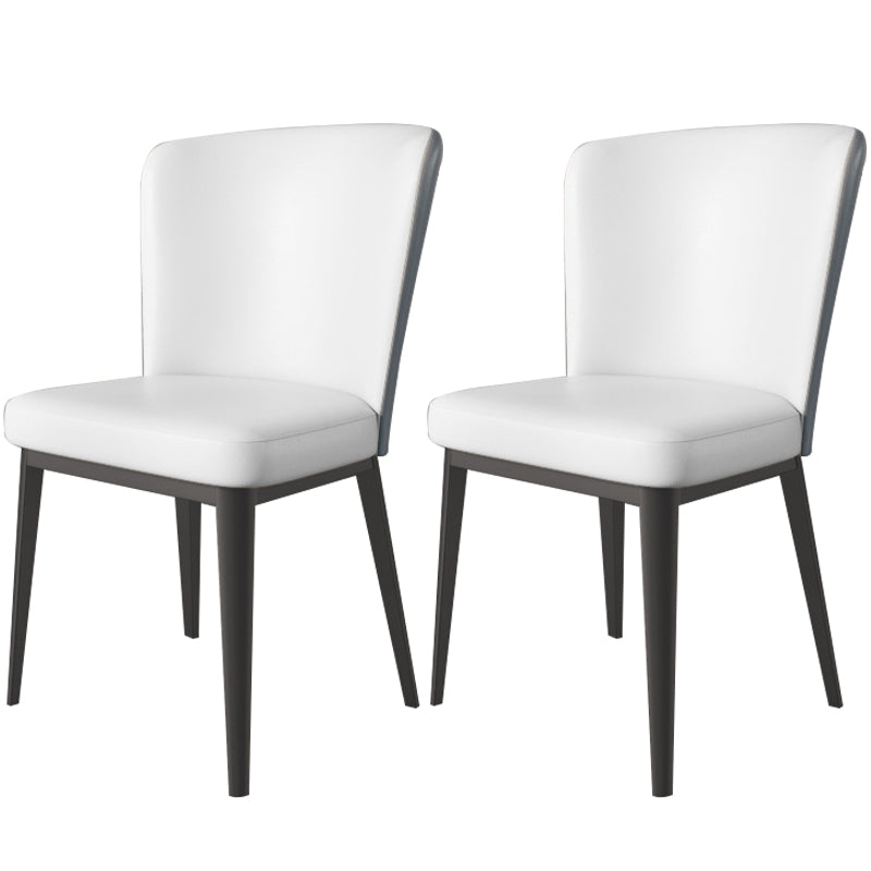Contemporary Metal Dining Room Chair Armless Faux Leather Side Chairs