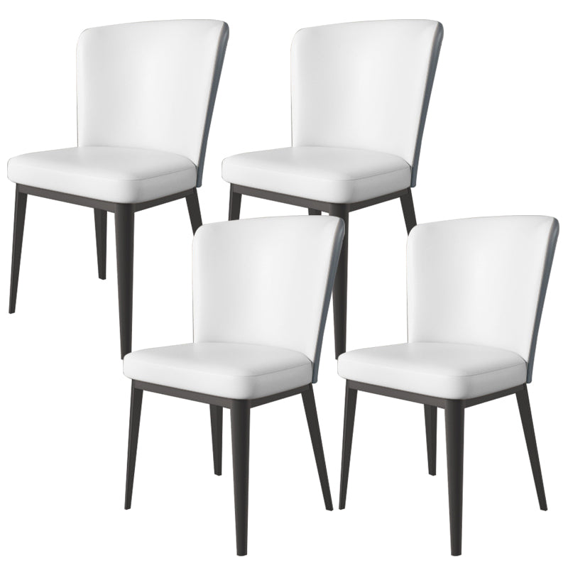 Contemporary Metal Dining Room Chair Armless Faux Leather Side Chairs